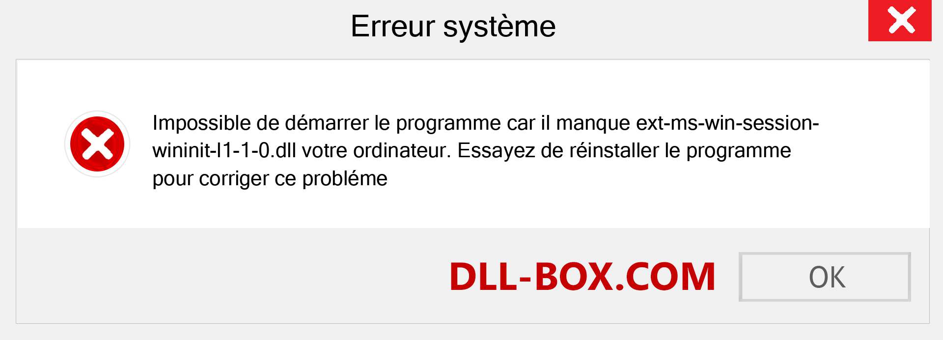 Le fichier ext-ms-win-session-wininit-l1-1-0.dll est manquant ?. Télécharger pour Windows 7, 8, 10 - Correction de l'erreur manquante ext-ms-win-session-wininit-l1-1-0 dll sur Windows, photos, images